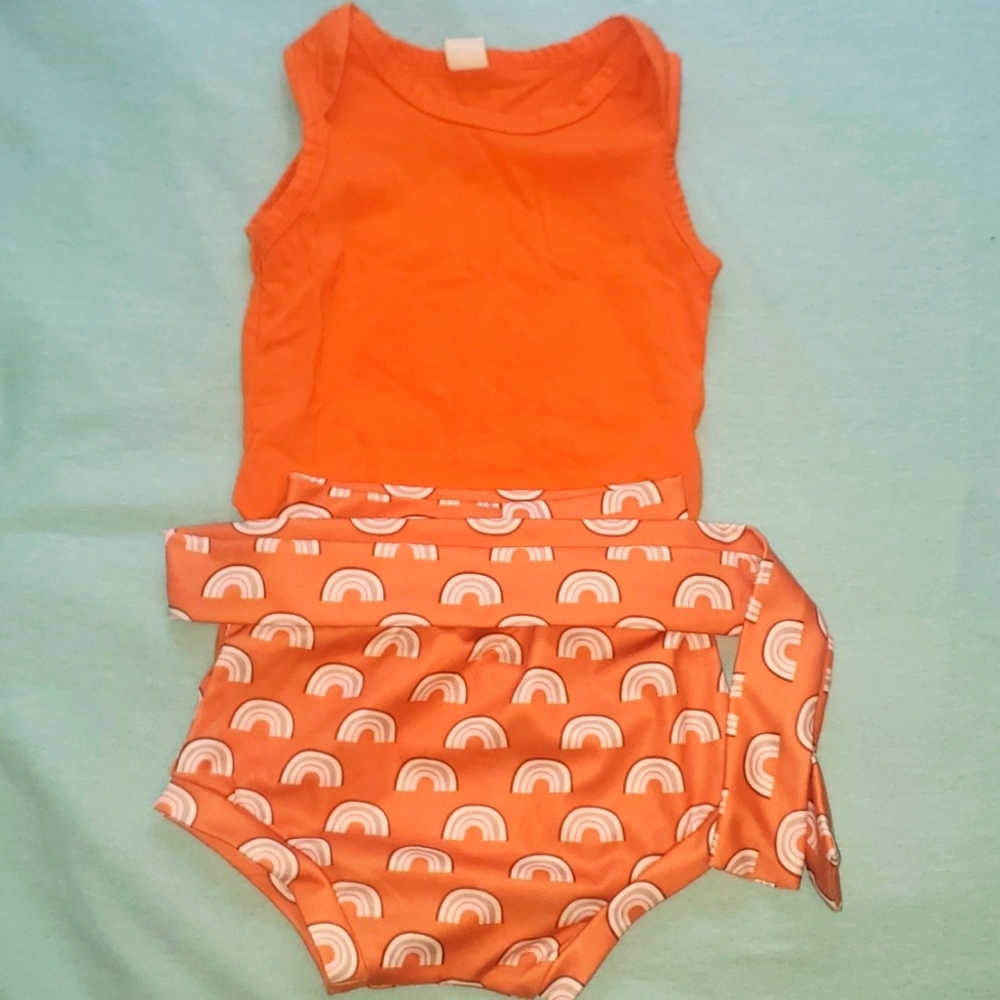 Orange rainbow baby 3 to 6 months handmade